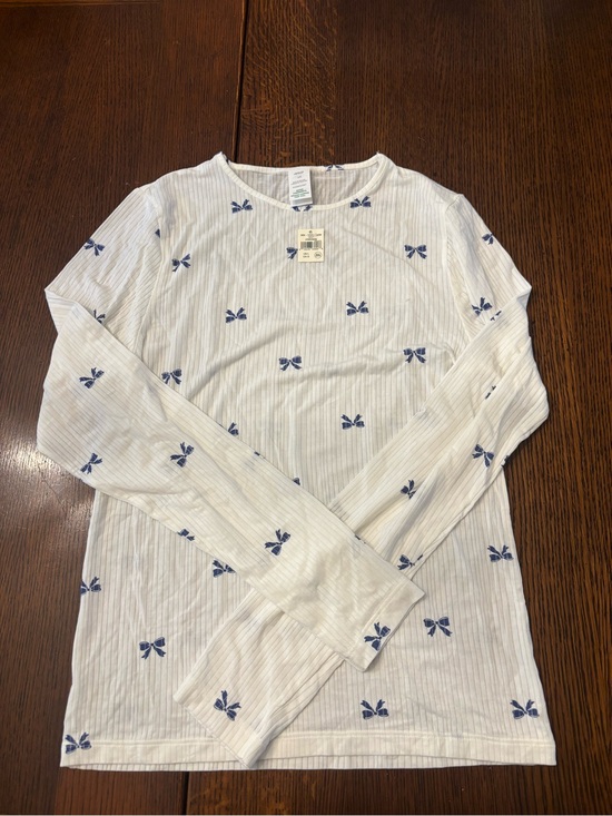 aerie Other - NWT Aerie Long Sleeve White & Blue Bow Ribbed PJ Top Size L